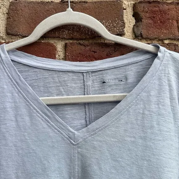 Eileen Fisher $148 Organic Cotton Hemp Slub V Neck Boxy Top 3/4 Sleeve Womens XX
